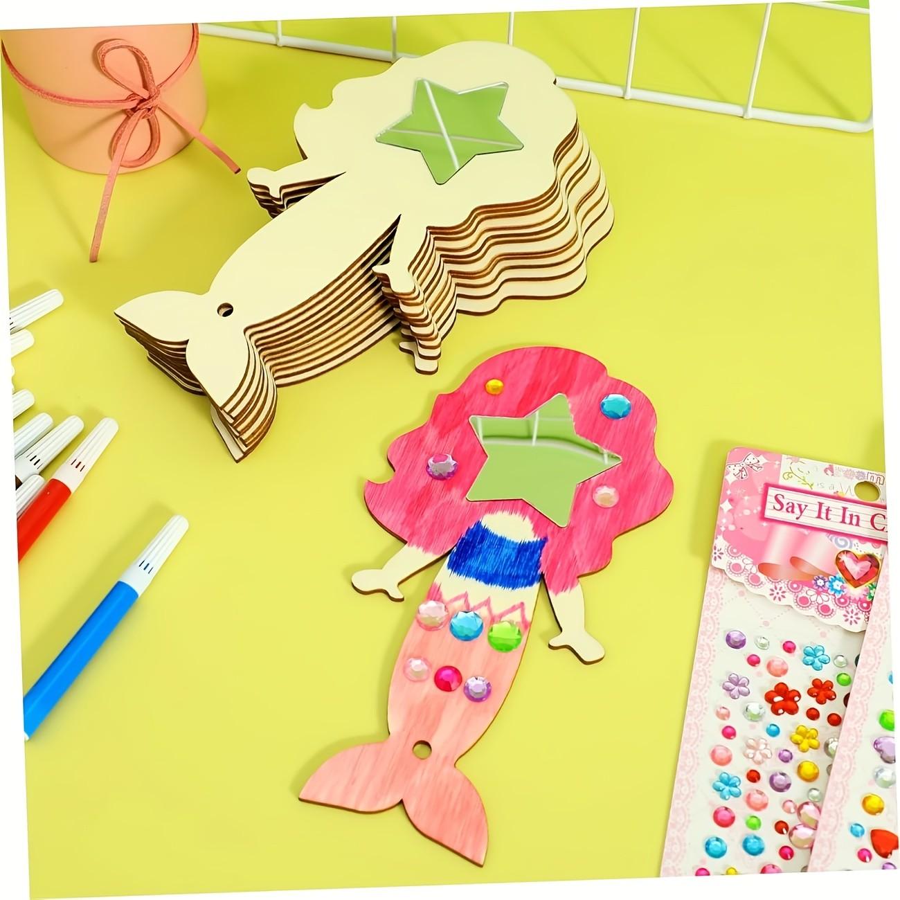 Mermaid Mirror Set Unfinished, Includes 12 Markers, DIY Mermaid Wooden Handheld Mirrors, Perfect for Party Gifts, Princess Parties, Birthdays