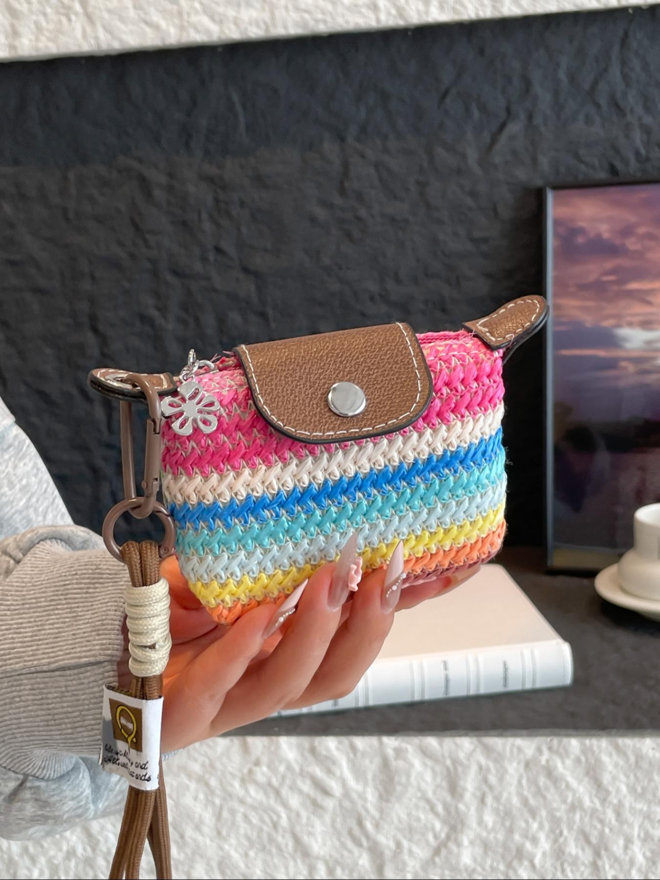 Women's Mini with Detachable Nylon Wristband, Colorful Braided Design, Zipper Closure, Decorative Bag, Wristlet Wallets, Christmas Gift for Young Girls