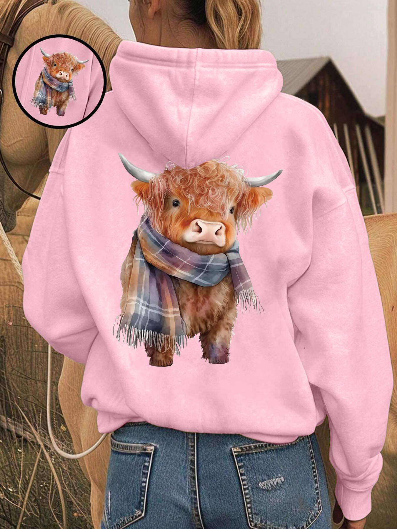 Cozy Fleece-Lined Printed Hooded Fitted Long Sleeves Sweatshirt, Funny Sweatshirt, Cute Highland Cow Animal Design, Unisex Casual Winter Fashion Womenswear with Soft Warm Plush Interior for Cold Weather Aesthetics, Casual Fitted Hoodie Cozy Fleece-Lined Printed Hooded Fitted Long Sleeves Sweatshirt, Funny Sweatshirt, Cute Highland Cow Animal Design, Unisex Casual Winter Fashion Womenswear with Soft Warm Plush Interior for Cold Weather Aesthetics, Casual Fitted Hoodie