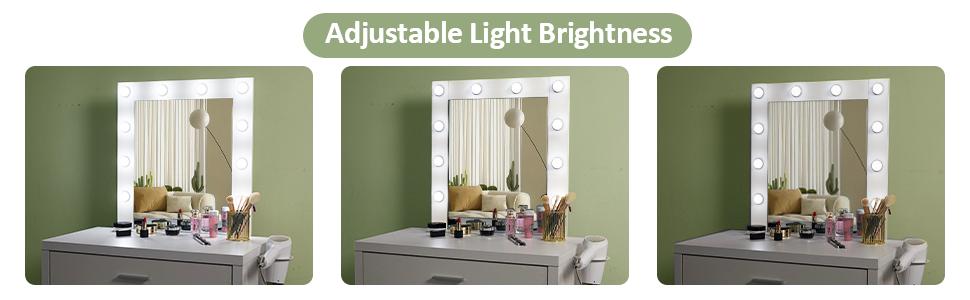 Vabches Makeup Vanity Desk, White Vanity Set Vanity Table with Lighted Mirror, 10 LED Lights Brightness Adjustable, 27.6in(L), White