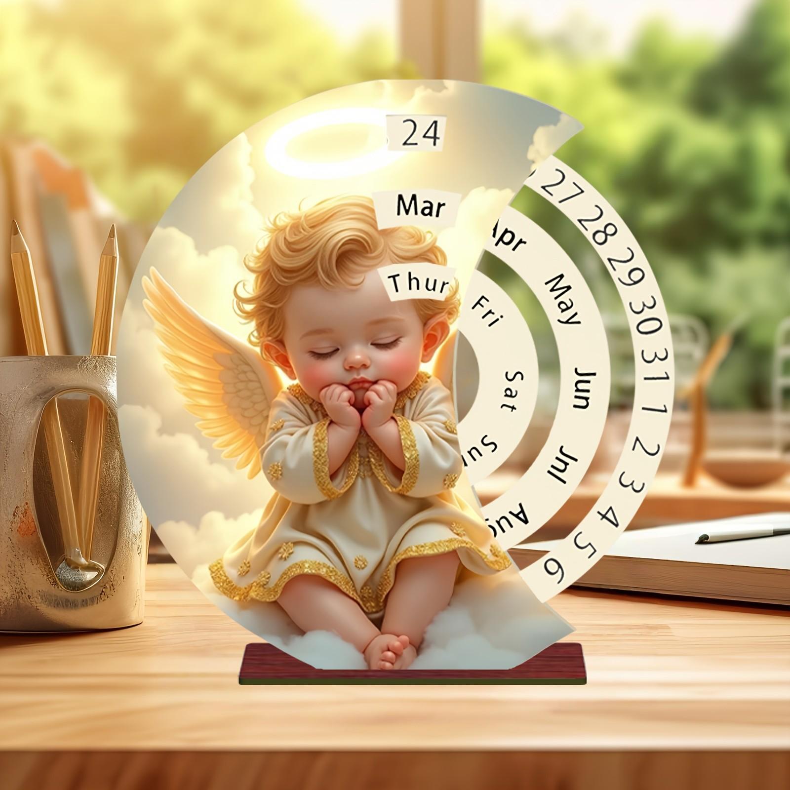 1pc Wooden Rotating Perpetual Calendar Desktop Decor, High-Quality Print, Ideal for Weddings, Anniversaries, Festivals, Living Room, Study, Entryway