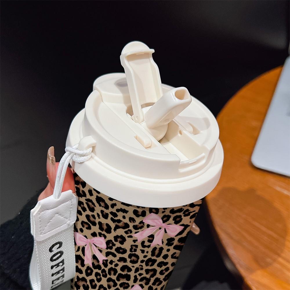 Abstract Leopard Print Coffee Cup, Portable Dual Drink Insulated Tumbler, Heat/cool Keeper, Boho Style, Office, Travel, Sports Essentials