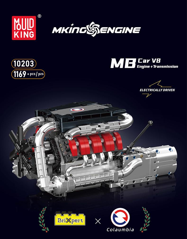 Mould King 10203 V8 Engine Engineering Car Motor Model Building Block STEM DIY Gift Adult Kid Toy Set 1169 Pcs springtok