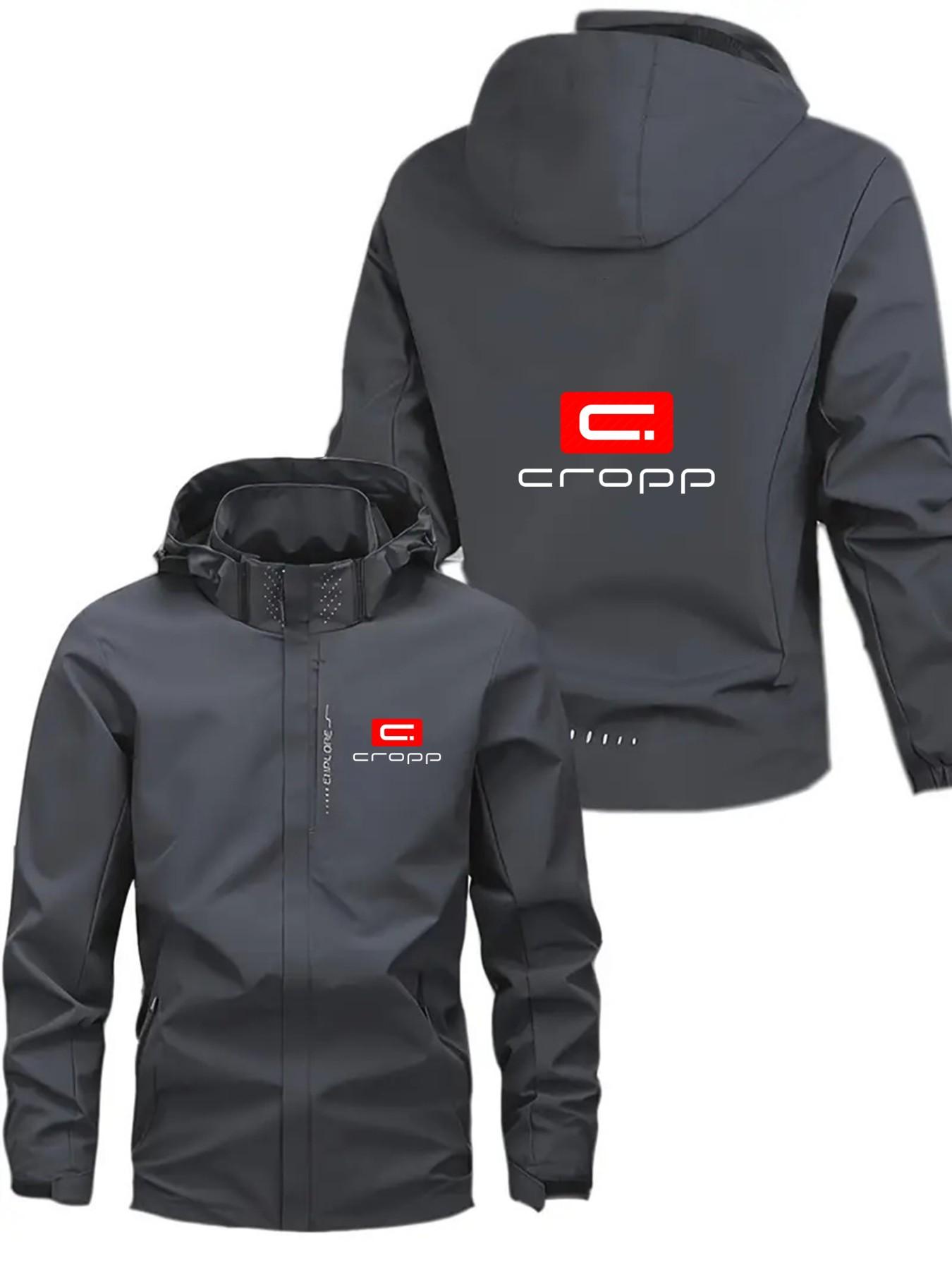 Men's Fashion Jacket with Cfopp Logo, Stylish Zipper Pockets, Casual Hooded Design, Polyester Material, Spring & Fall Wear