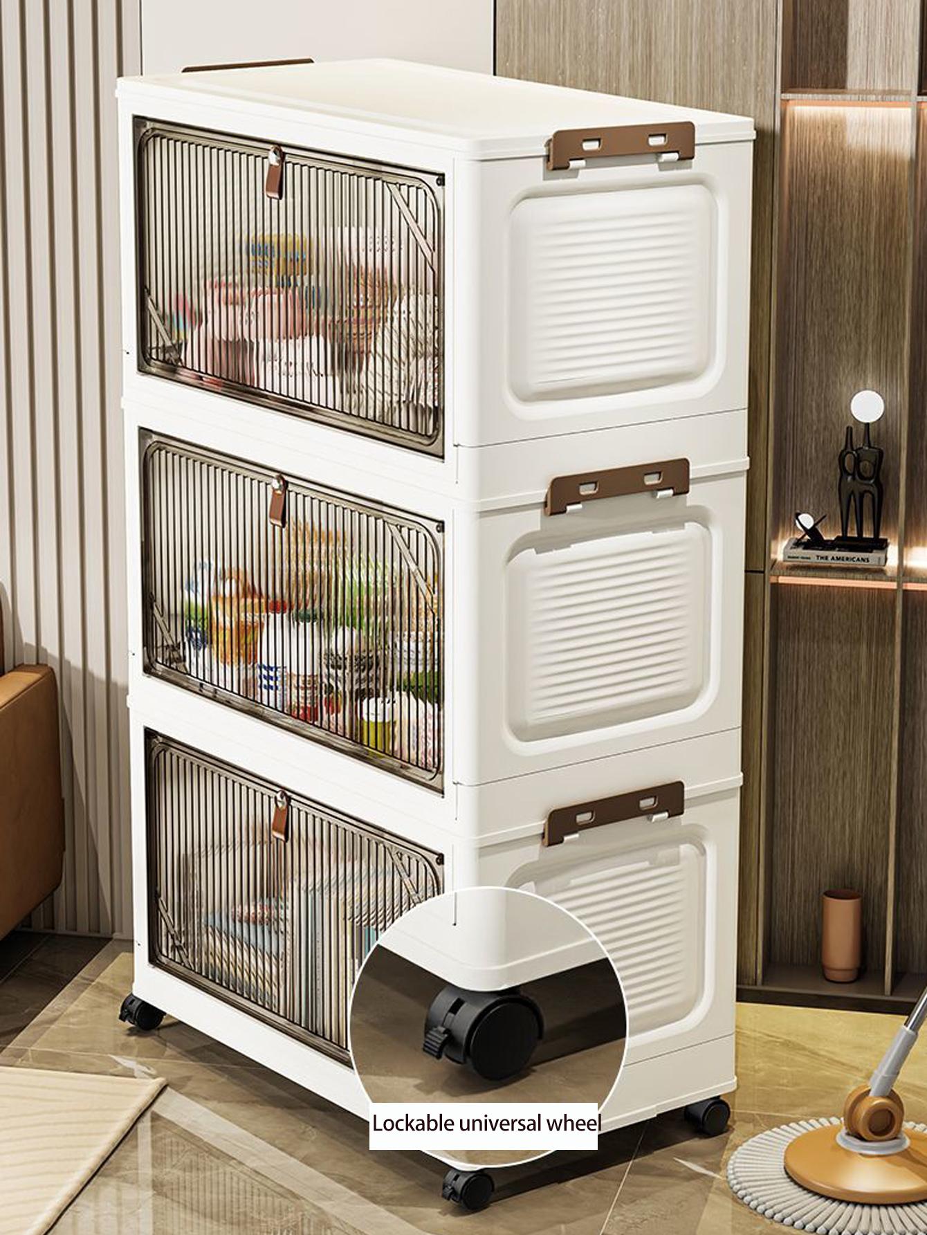 Large Capacity Foldable Storage Box, Collapsible Storage Box, Plastic Mobile Wardrobe Organizer, Clothes Sorting Cabinet, Space-Saving Design for Home Use