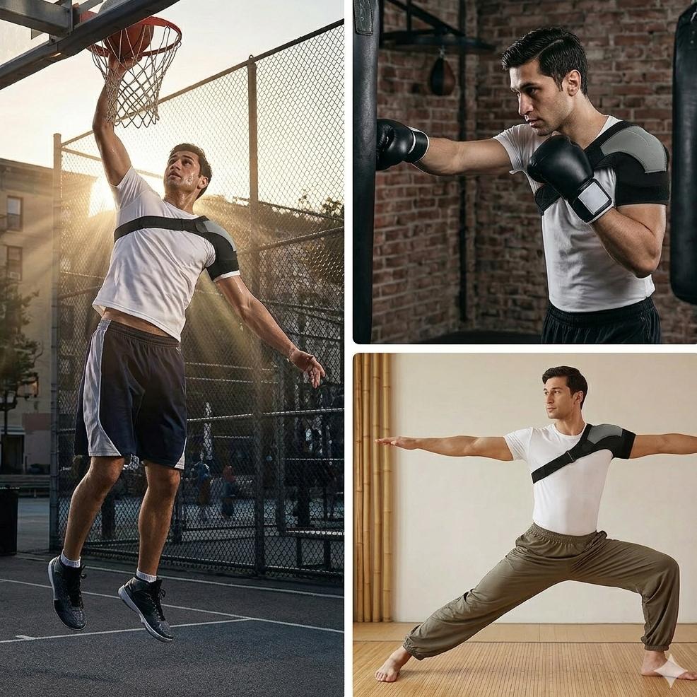 Adjustable Shoulder & Elbow Support Bracewith Rotating Joint Stabilizer--Adjustable Fit GradeCompression Sleeve for Left/Right Arm,Running,Overextension,office,Moving and lifting weights- Strap for Men & Women