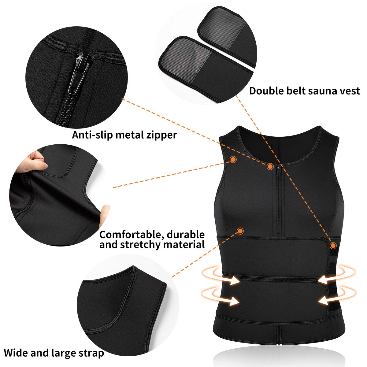 2PCSWaist Trainer Sauna Suit Shirt, Gym & Exercise Compression Vest, Sweat-Boosting Workout Top Sauna Vest, Double Belt Sauna Vest Waist Trainer, Body Shaping Gym Fitness Sweat Abdominal Shaping Tank Top Sports Clothing