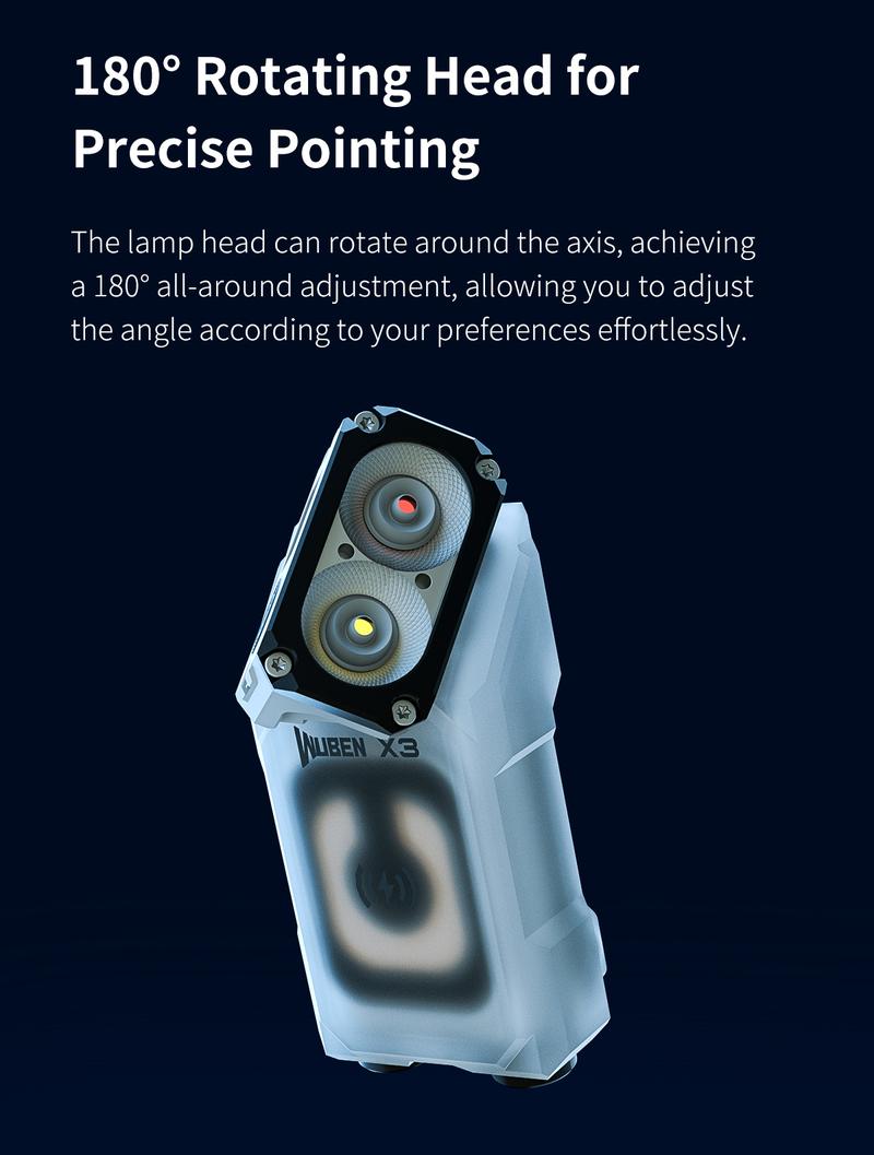 WUBEN X3 Mini Rechargeable Flashlight with Charging Base 180 Degree EDC Keychain Flashlight Twist Ip65 Waterproof Magnet Pocket Flashlight 10 Mode Type-C Lanyard for Camping, Outdoor,Inspection, Gift