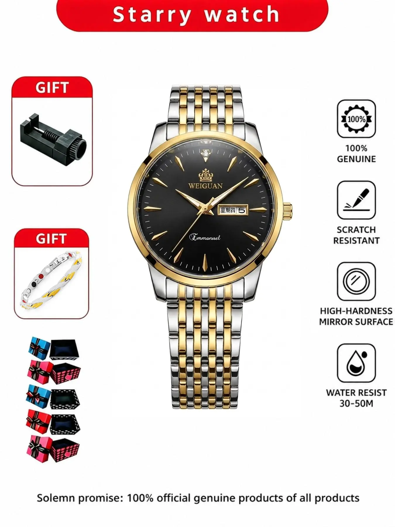 Men's Two-Piece Quartz Watch Set, Dial Silver Color Strap, Simple Yet Eye-Catching Design, Durable and Stylish Timepiece