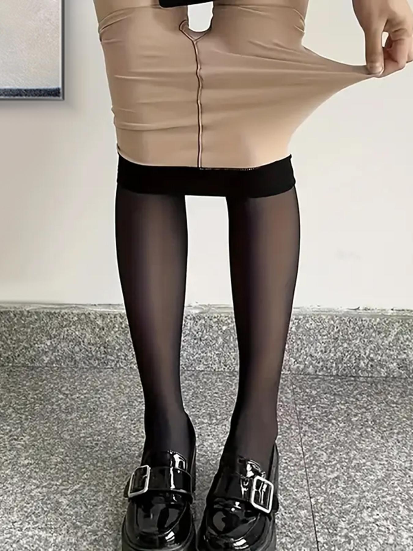 Women's Solid Color Thermal Lined Tights, Casual Comfy High Stretch Warm Pantyhose for Daily Wear, Ladies Tights for Fall & Winter