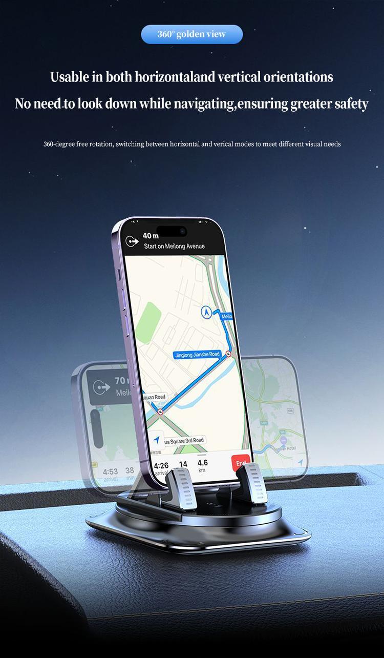Hinged Phone Holder for Car Dashboard Mount, Cell Phone Holder for Car with 360° Rotation, Adjustable Angle, Non-Slip Plastic Suction Cup Base, Horizontal/Vertical Viewing, Navigation Bracket, Simple Install Plastic Component