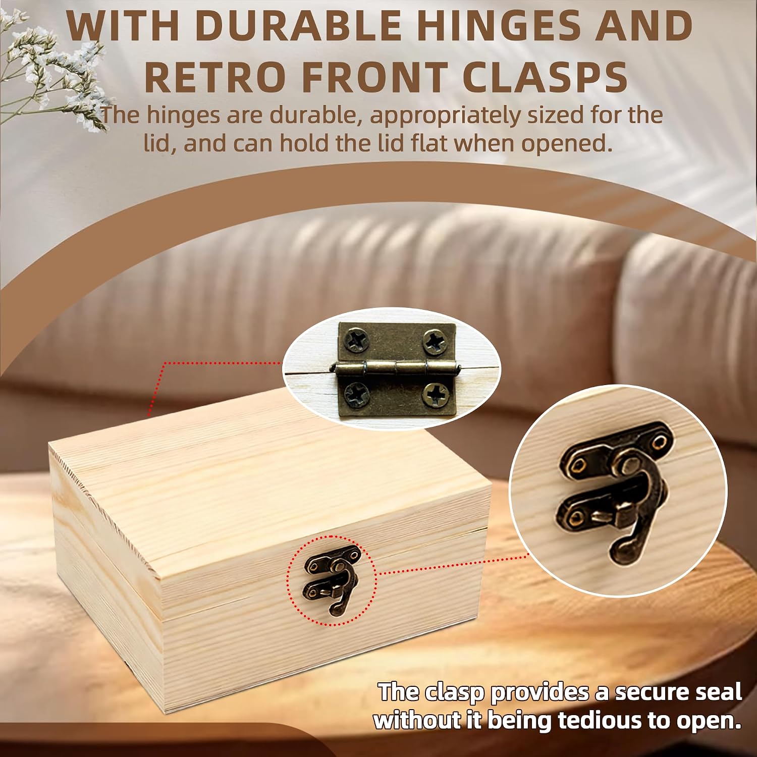 (1-Pack Unfinished Unpainted Wooden Box with Hinged Lid for Crafts DIY Storage  Plain Pine Box - Small 6.7"x5.1"x3.1"