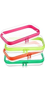 4 Pcs Hard Clear Zipper Case Makeup Bags Plastic Zipper Pouch Transparent Storage Box Containers for Cosmetics, Snacks, Building Blocks, Puzzles(Clear,5 x 3 x 2 in,Multicolor)