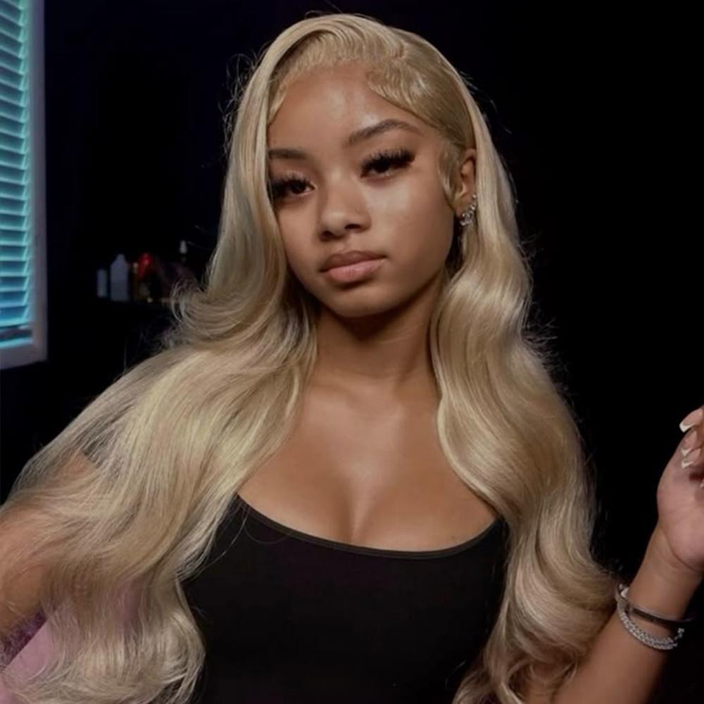 Milk Tea 200% Density Ash Blonde Body Wave Wigs Toned Ombre Blonde Human Hair 13X6 HD Transparent Thin Lace Frontal Wig Glueless Human Hair Wigs With Baby Hair Can Be Restyled