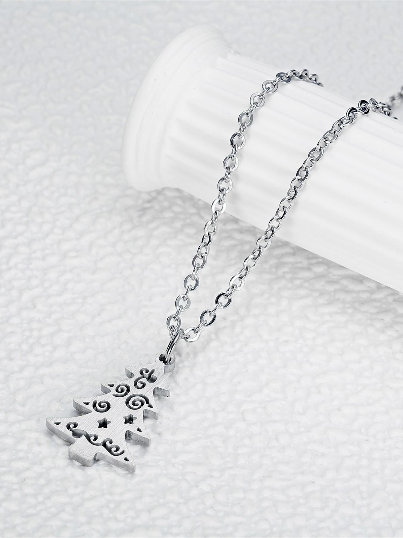 Stainless Steel Christmas Tree Pendant Necklace, Christmas Accessories, Holiday Gifts, Non Fading