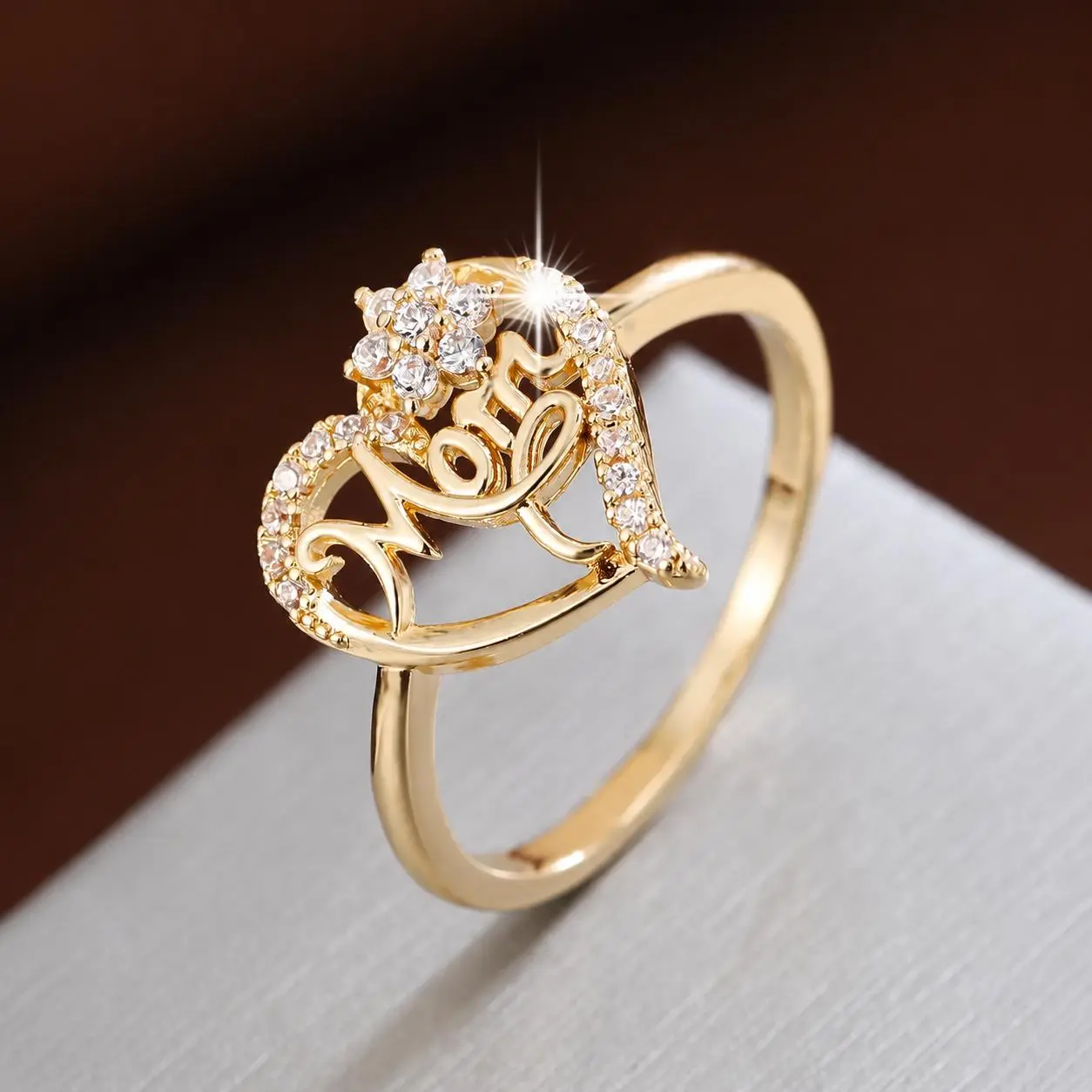 Fashion Letter & Heart Design Rhinestone Decorated Couple Rings, Heart Shaped Rings for Women & Men, Heart Signet Ring, Princess Ring, Matching Couple Jewelry, Fashion Jewelry for Parties and Daily Wear, Elegant Ring