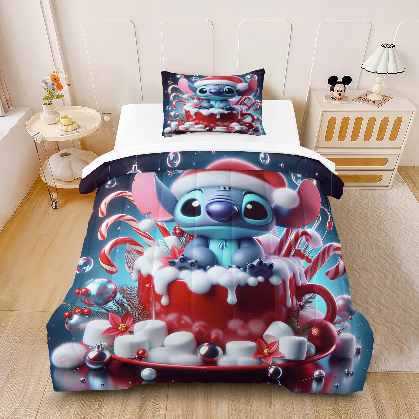 Stitch Pattern Comforter Set, Soft And Durable Bedding Set, Includes 1 Quilt And 1 Or 2 Pillowcases, Everyday Holiday Birthday Gift Bedroom Decor For Kids And Adults, Soft Material