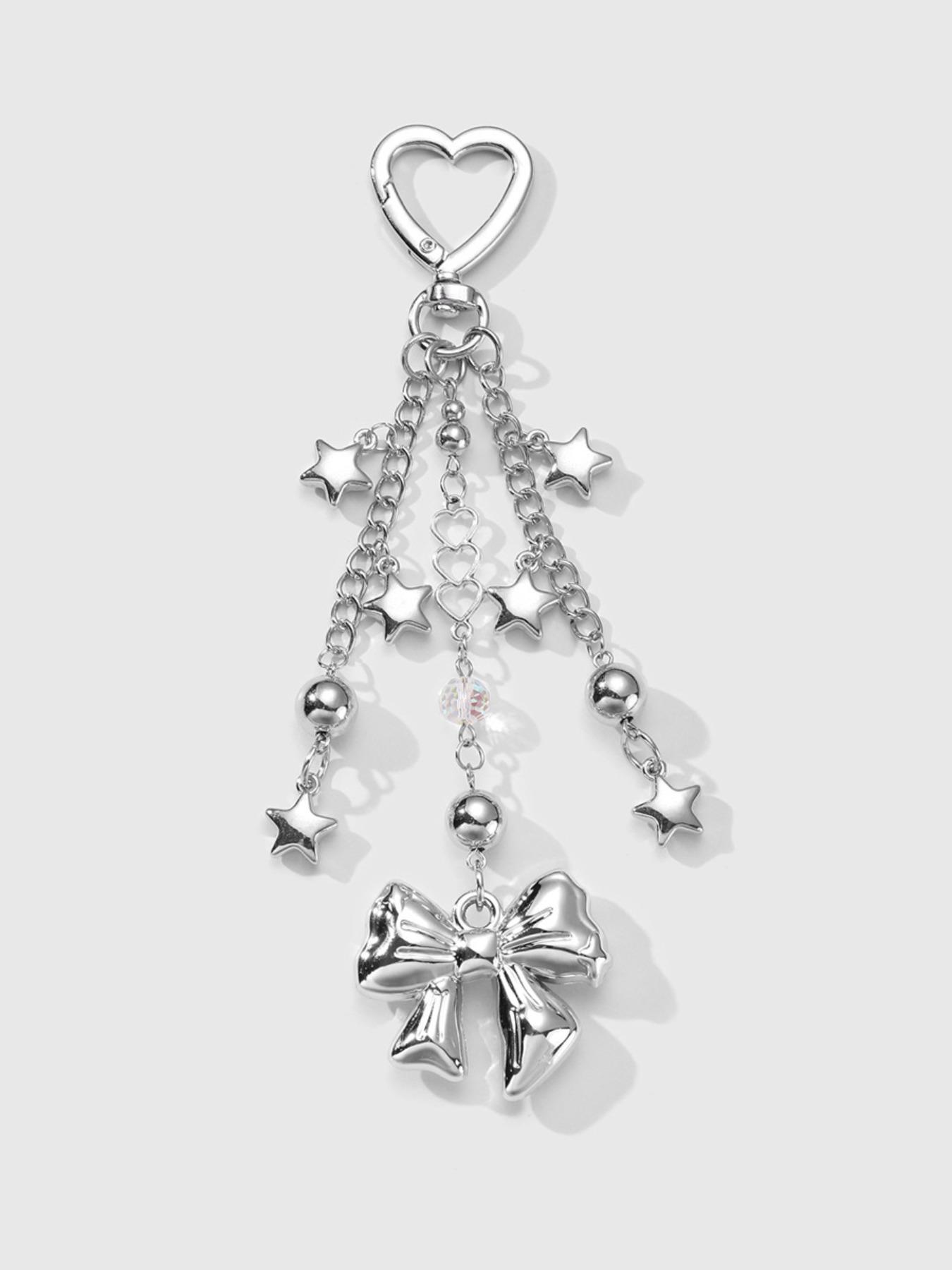 Sweet Cool Fashion Resin Bead Heart Star Charms DIY Keychain, Cute Bow Design, Perfect for Bag and Key Decoration, All Seasons Accessory