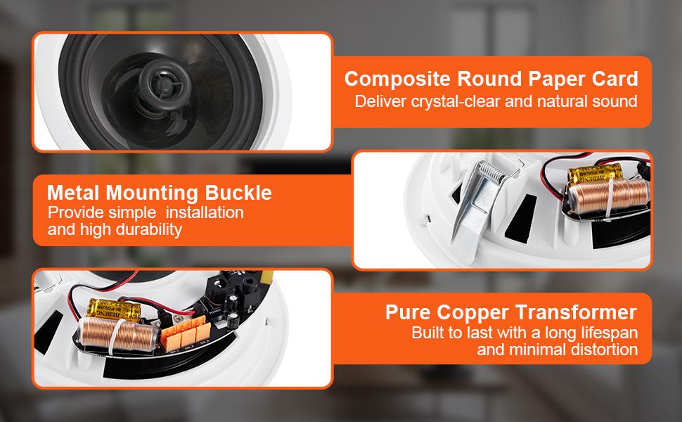 VEVOR 4 PCs 6.5'' Bluetooth in Ceiling Speakers, 150W, Flush Mount Ceiling in-Wall Speaker System with 8Impedance 89dB Sensitivity, for Home Kitchen Living Room Bedroom or Covered Outdoor Porches VEVOR 4 PCs 6.5'' Bluetooth in Ceiling Speakers, 150W, Flush Mount Ceiling in-Wall Speaker System with 8Impedance 89dB Sensitivity, for Home Kitchen Living Room Bedroom or Covered Outdoor Porches