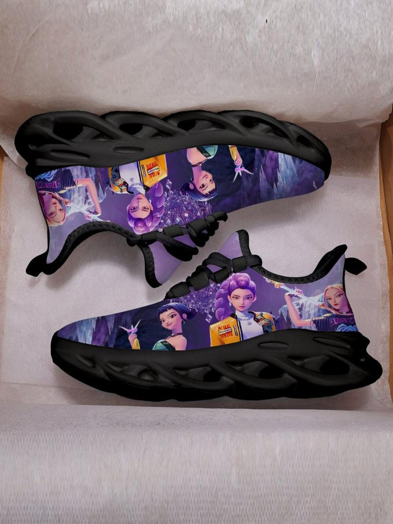 Kids K-Pop Monster Hunter Castle Print Casual Sports Shoes, Sporty Breathable Shoes, Breathable Mesh Upper, Eva Sole, Unisex, All Seasons, Comfortable Fit