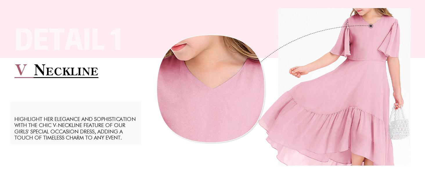 Haloumoning Girls Ruffle Dresses Short Sleeve Junior Bridesmaid Party Dress | Casual, A Line, V Neck, Flowy, High Low, Formal, Maxi Long Dress for Girls
