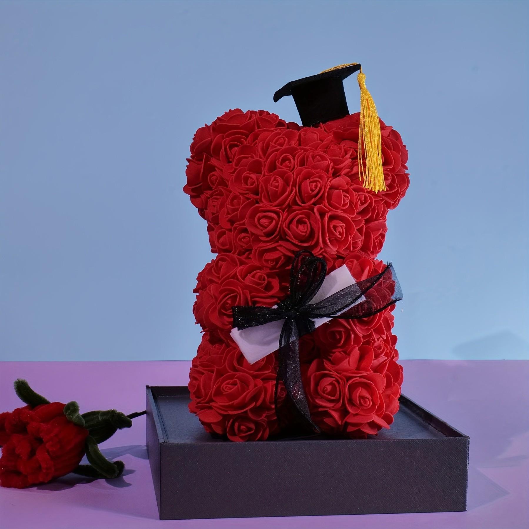 Graduation Gift Bear with Rose Hat, Multiple Colors Available, Perfect Graduation Present, Elegant and Unique Design
