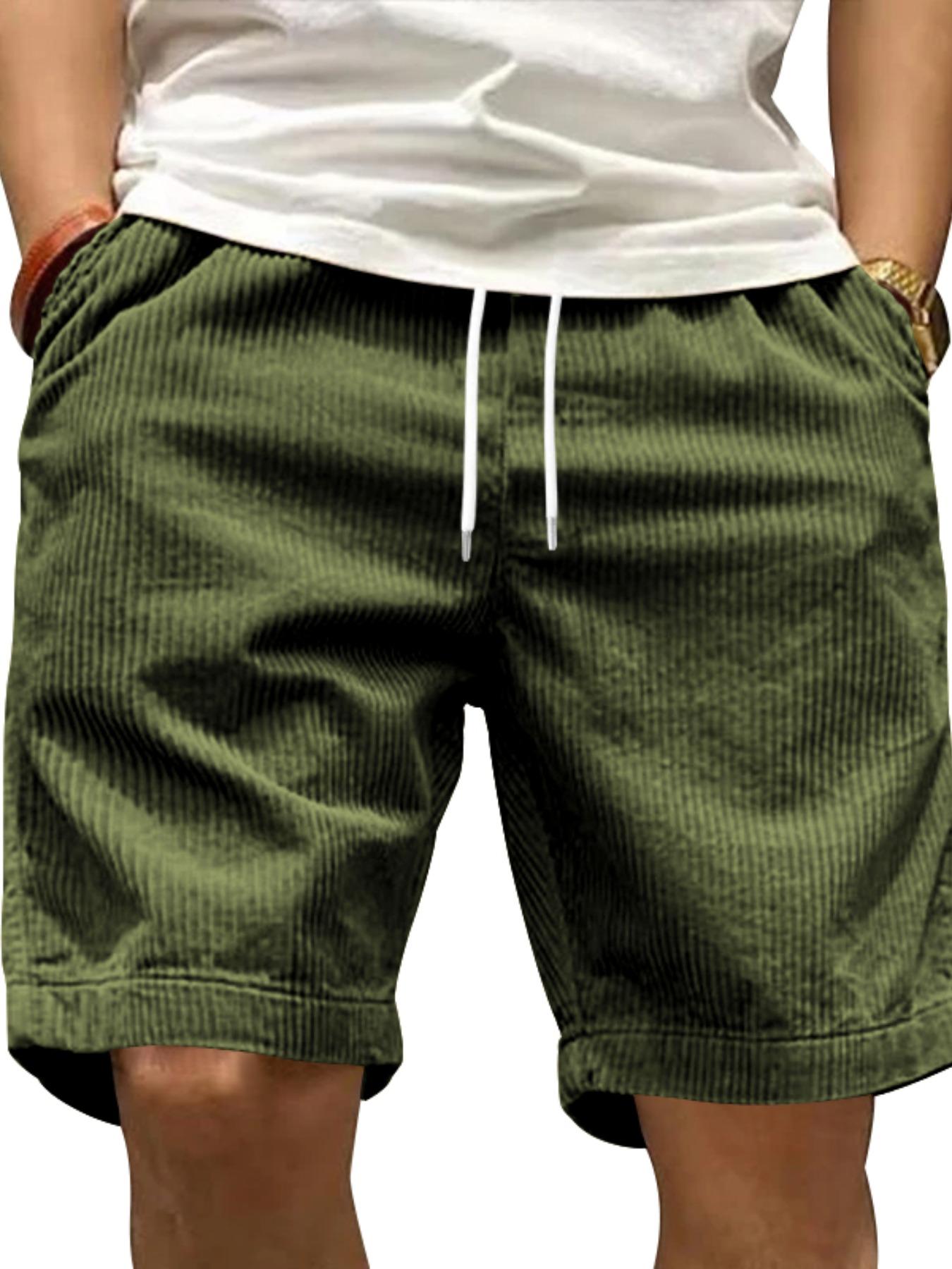 Men's Solid Pocket Corduroy Shorts, Loose Casual Comfy Breathable Shorts for Summer, Men's Bottoms for Daily Wear