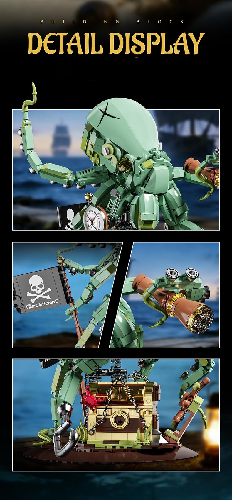 Pirate Building Blocks Octopus Sea Monster Adventure Treasure Hunt Puzzle Toy for Kids Adults STEM Educational Gifts 1128pcs