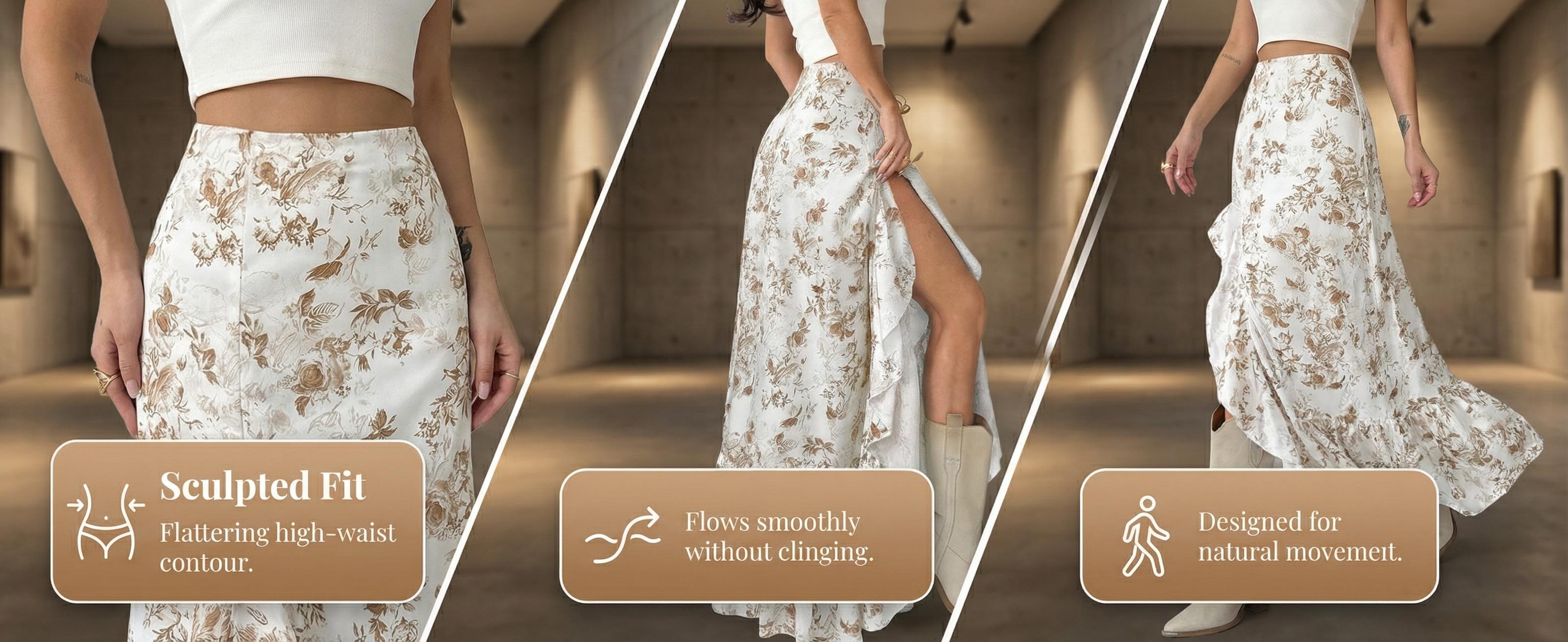 Bohemian Elegant Floral Print Irregular Ruffle A-Line Midi Skirt, Loose-Fitting Design for Garden Parties & Beach Vacations, Spring