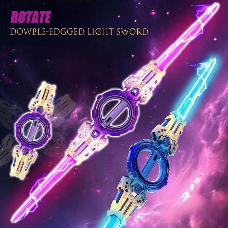 Double Bladed Rotating Handheld LED Lightsaber Toy - Light Up Sword Saber, 7 Color Lights, 360° Rotating, Non-Toxic Safe Design, Kid-Friendly LED, Teenage Boy Gifts, Boyfriend Gift Ideas, Birthday Role Play Toy