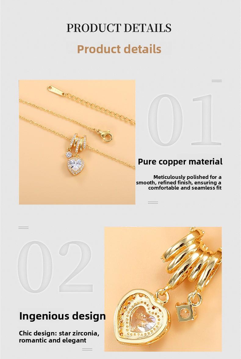 Unique design exquisite heart-shaped zircon necklace, summer fashion temperament collarbone chain, versatile cross-border pendant accessory