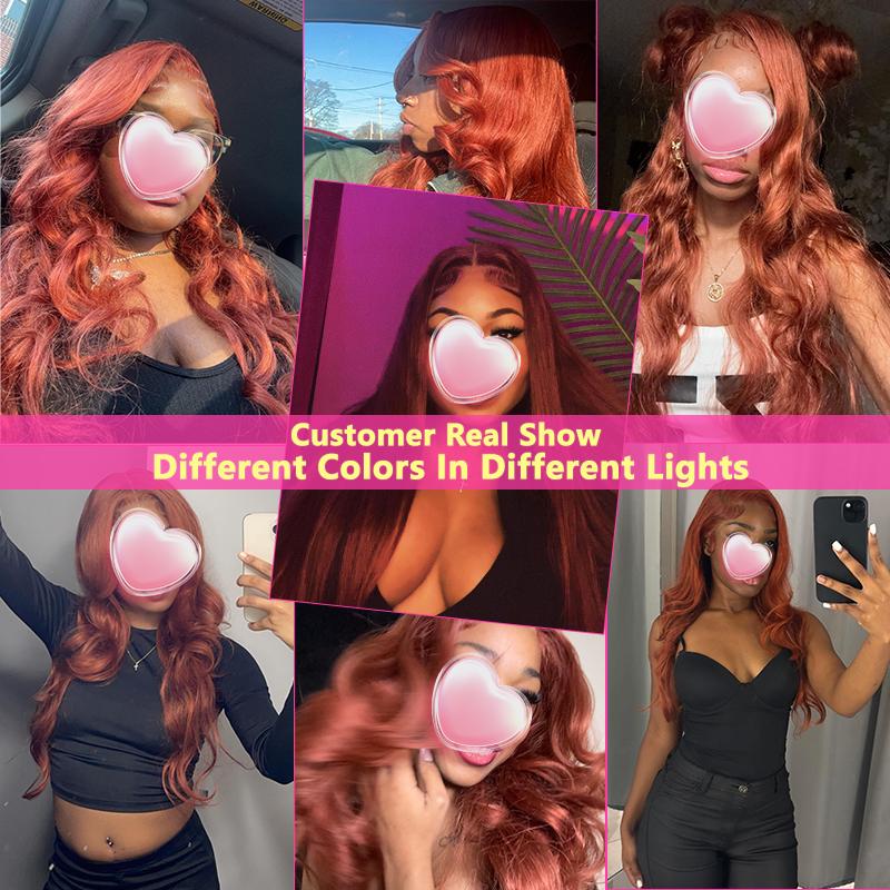 Bling Hair 180% Density Ginger Color Lace Front Wigs Human Hair Pre Plucked 13x4/6 Body Wave Copper Human Hair Lace Front Wigs for Women