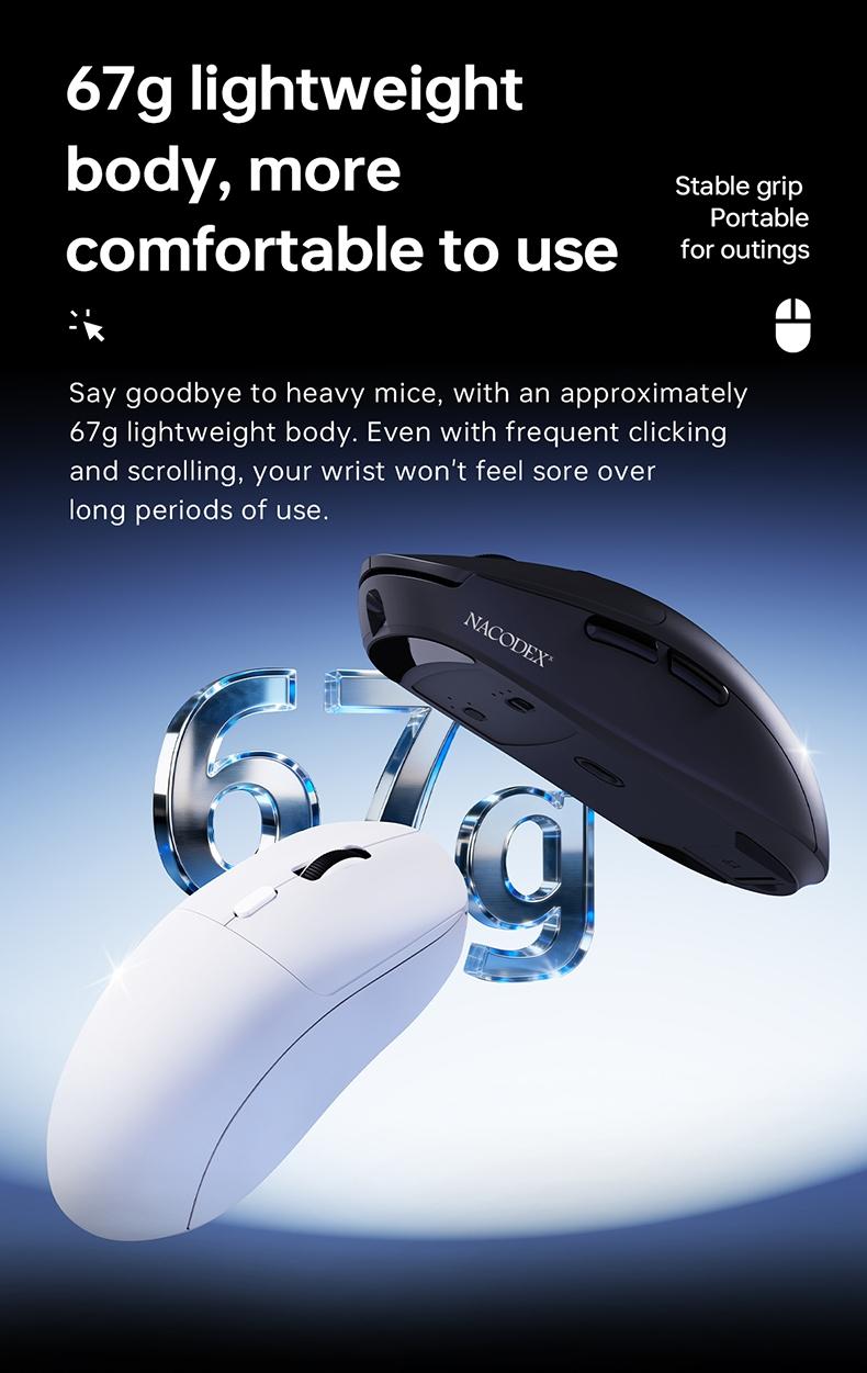 NJ07 Wireless Office Mouse AJAZZ Soft Tone Button the third mock examination Computer Office Mouse 1kHz Rate of Return Game Mouse 2.4G Wired BT Six gear DPI Adjustment 12800 Lightweight 67g Office Supplies Multi scenario Application