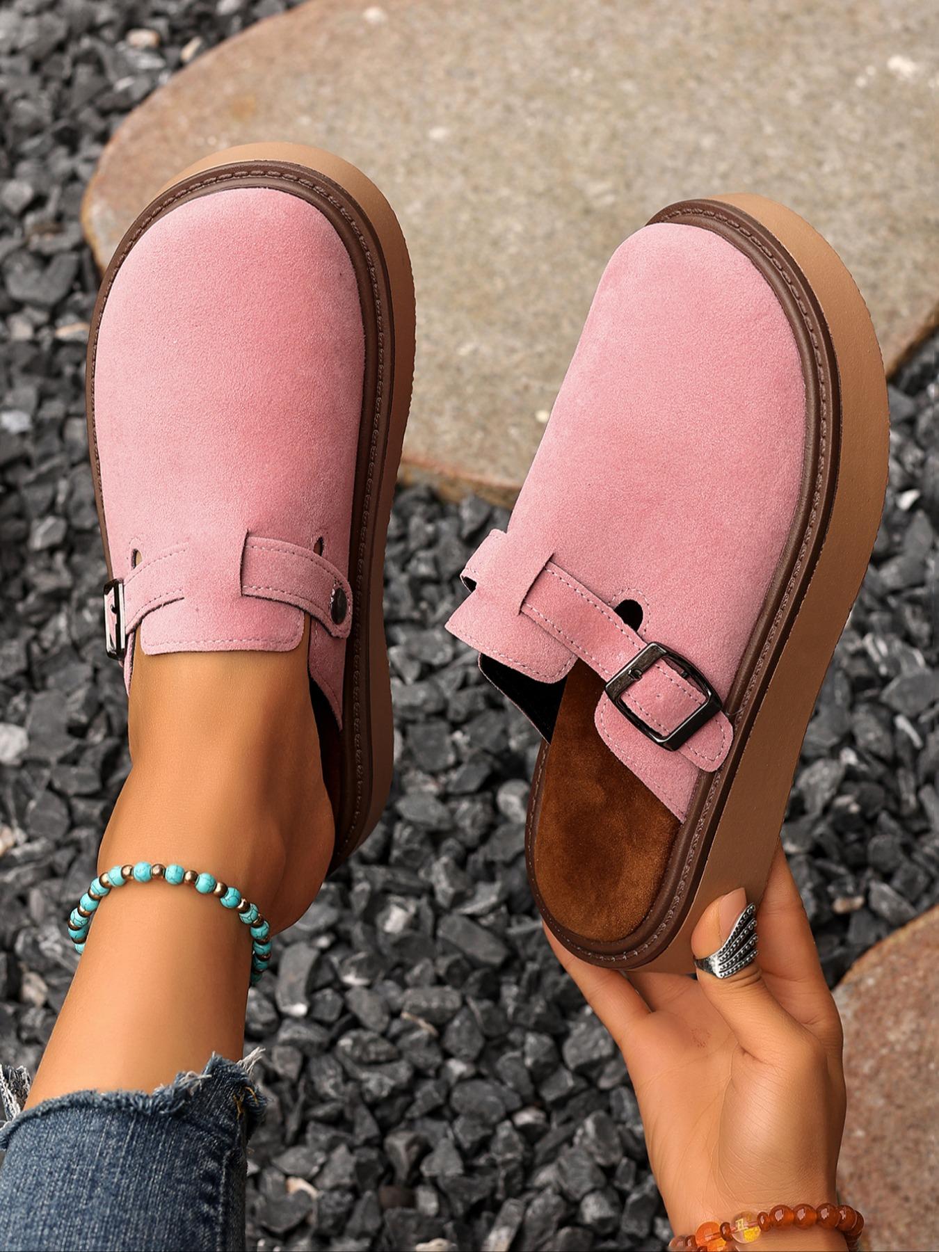 Women's Multi-Color Velvet Slip-On Shoes, Elegant Comfortable Large Size Single Button Design, Casual Fashion Slippers for Spring & Fall, Slip On Lightweight