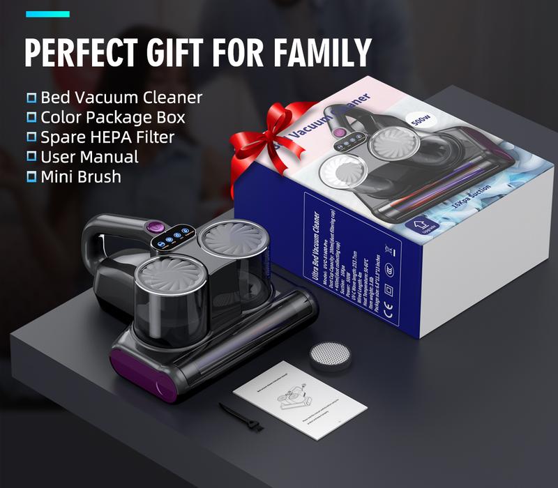 JPHYLL Mattress Mite Remover Vacuum Cleaner 16KPa Strong Suction UV-C Sanitizing LED Display 6-in-1 Handheld for Carpets Sofa Bedding 380W Brushless Motor House Cleaning Gadgets