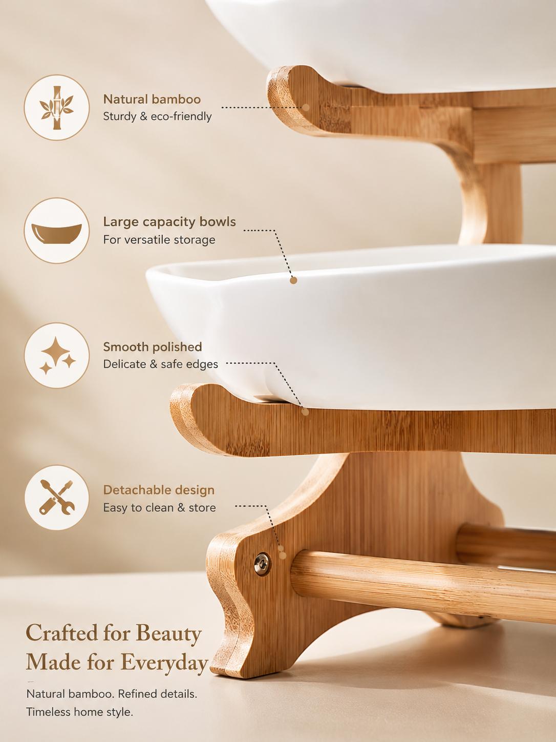 Littleox Three-Layer Stylish Fruit Platter for Party Organizers — Sophisticated Wooden Style Plastic Serving Trays for Family Snacks & Bread, Space-Efficient 3-Tier Design for Living Room Decor