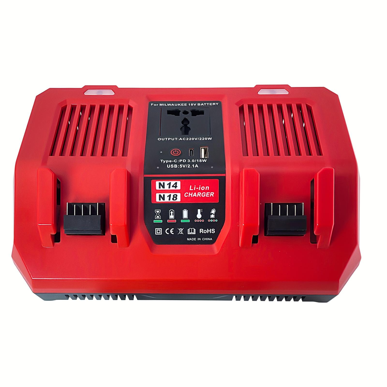 Milwaukee M18 Dual Battery Charger - 8A Charge, 4A x 2 Fast Charging, 220W AC Inverter, Type-C/USB-A Ports, Enhanced Performance, Versatile Compatibility with 14.4V/18V M18/Form18 Power Tools, Powers More Equipment for Workshop Use, 8A (4A X 2) Fast Charg