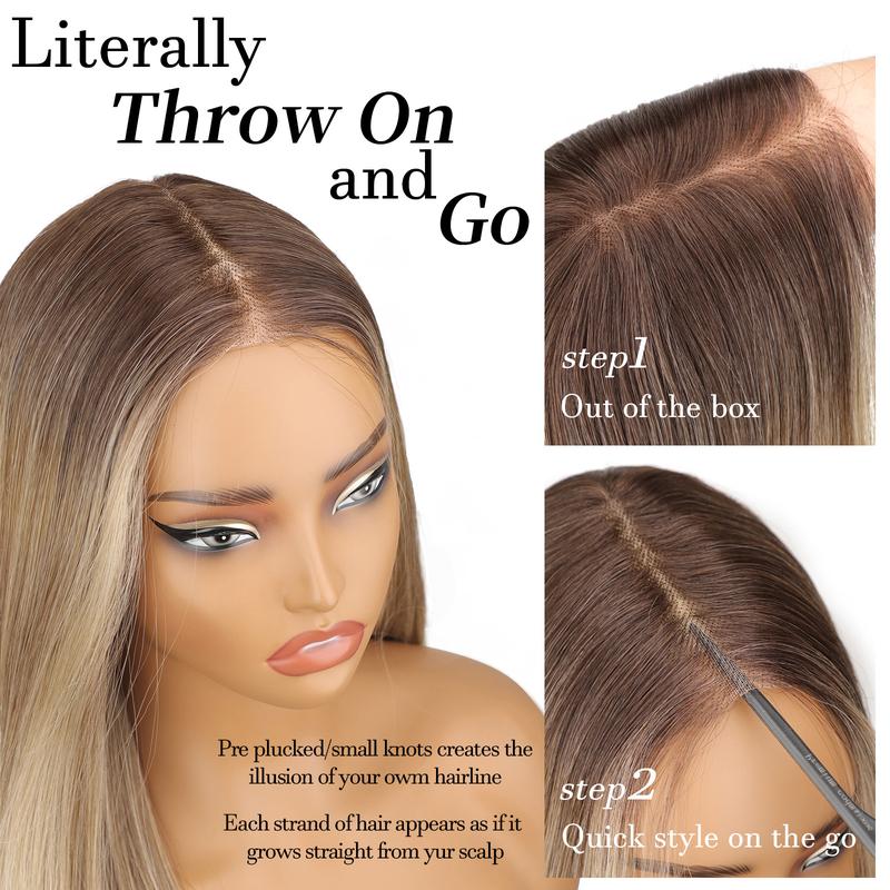 [AISI HAIR] 5X7 Synthetic  Lace Front Wig  ,Straight HD Lace Wigs 22 Inch Long Brown Wig Pre-Plucked Synthetic Wigs For Women