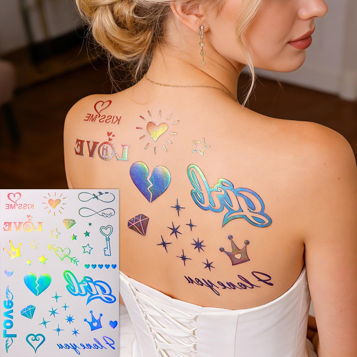 8pcs Sparkly Lip & Heart Laser Tattoos, Temporary Tattoos for Weddings and Parties, Sexy Body Art, Contemporary Style, Patch Form