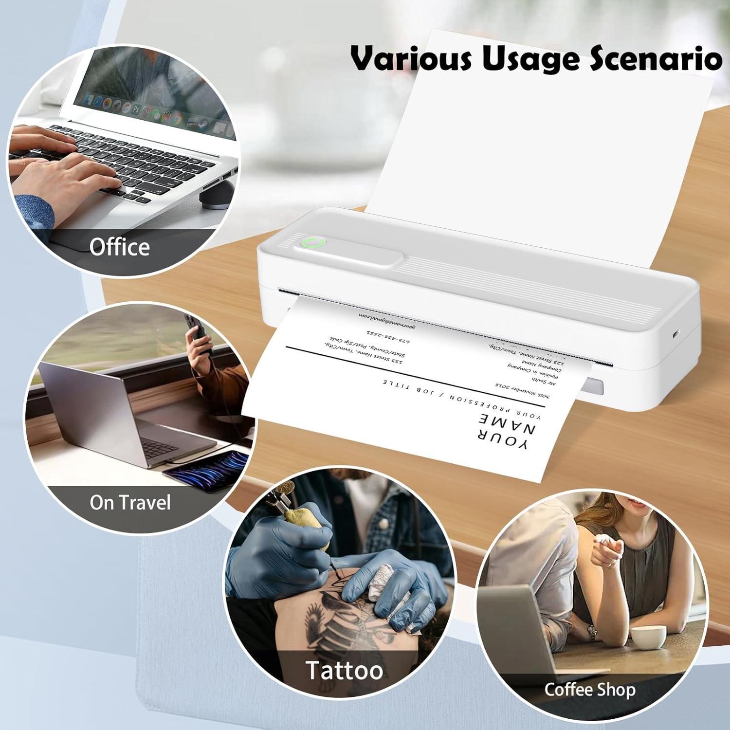 Portable Wireless A4 Thermal Printer, Inkless Home Office Error Correction Printer, Supports Phone Computer Multi-Size Paper Types