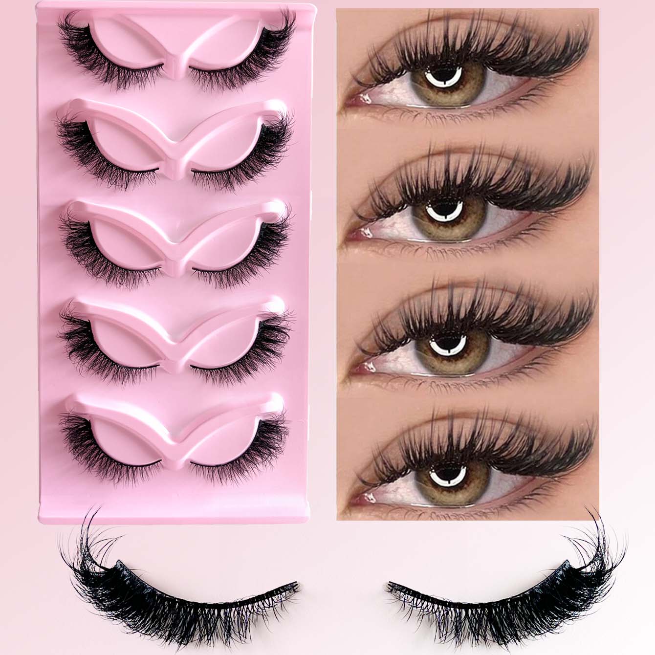 5 Pairs Voluminous Cat Eye False Lashes, Lightweight Soft Dense Long-Lasting, Perfect for Daily Wear, Dates, Weddings, Festive Parties