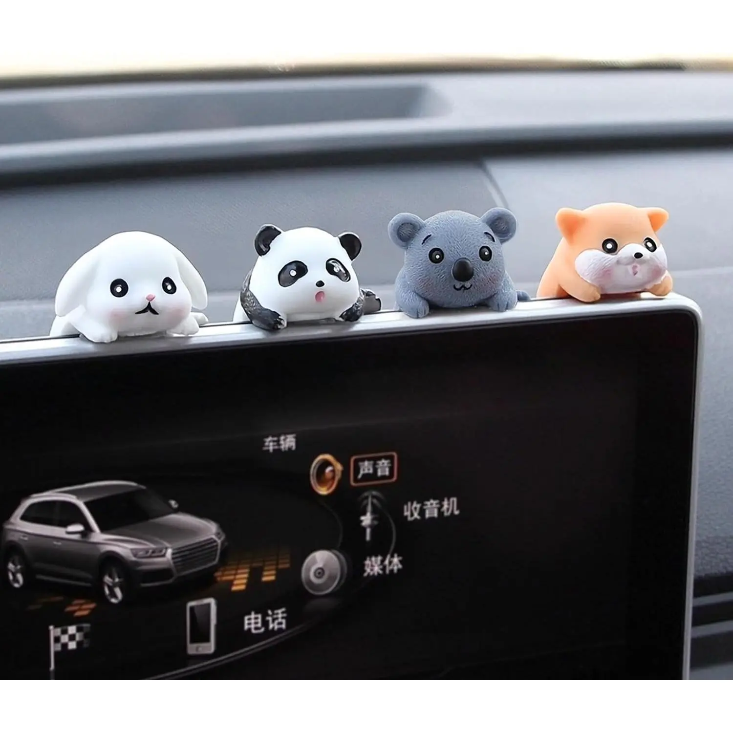 Cute  Figurines  Dashboard Decorations Interior, 4 count Panda Bunny Rear View Mirror Accessories for Women, Funny   Decor