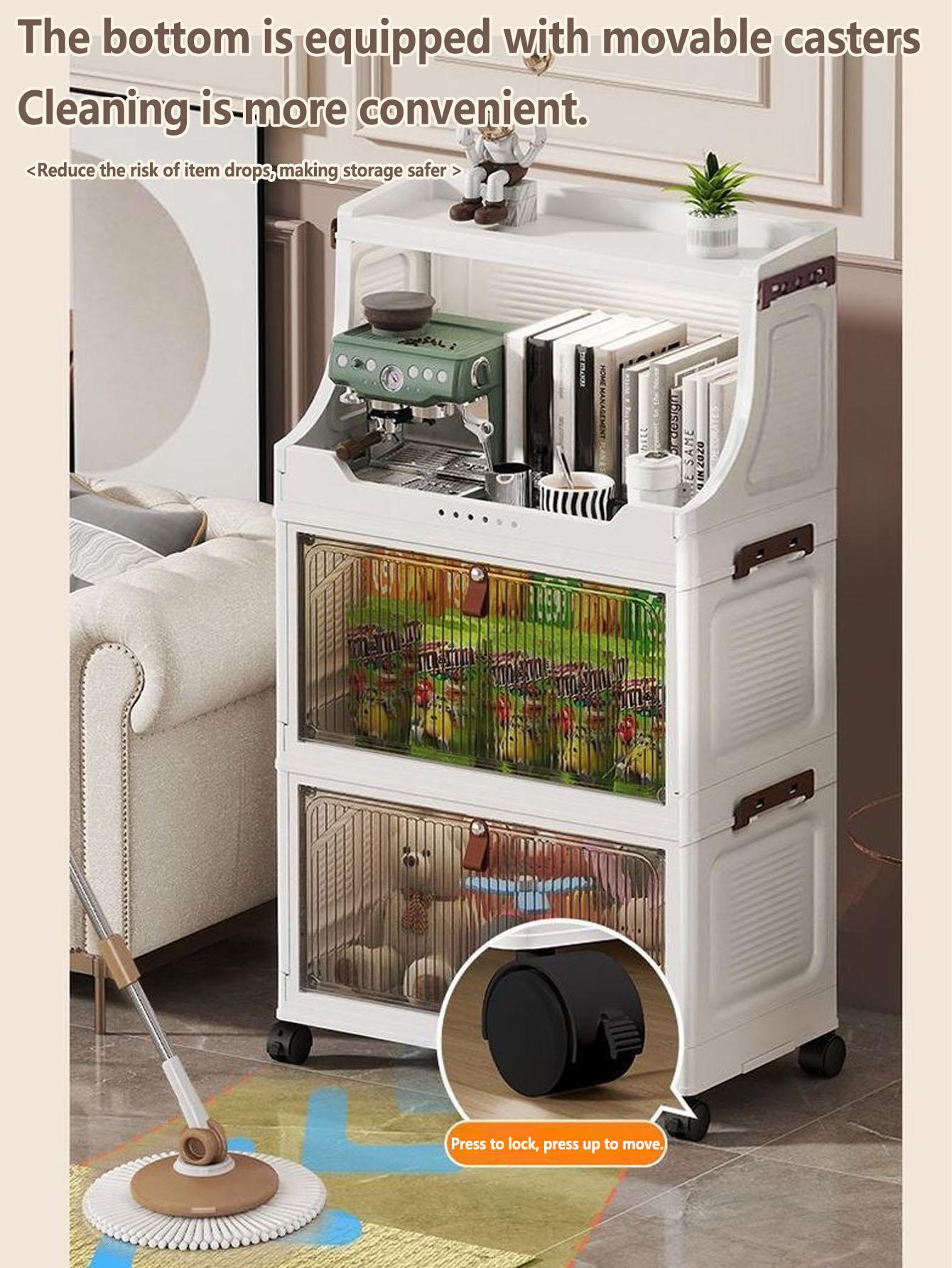 Multi-Layer Storage Cabinet, Home Snacks Clothes Miscellaneous Plastic Organizer, Foldable Shelf, Space-Saving Rack
