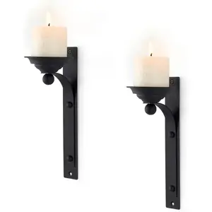 Industrial Retro Style Wall Sconce Candle Holder Metal Hanging Wall Decorations for Home,Living Room, Bathroom, Dining Room, Set of 2(Black