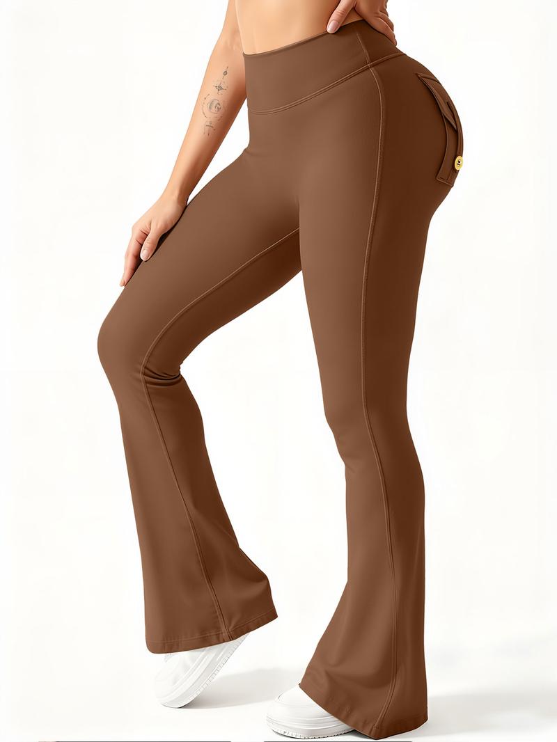 Women's High Waisted Tight Fit Flare Pants with Pockets, V-Shape Waist Design, Butt Lifting Yoga Pants, Casual Fall Winter Workout Wear, High Stretch Leggings