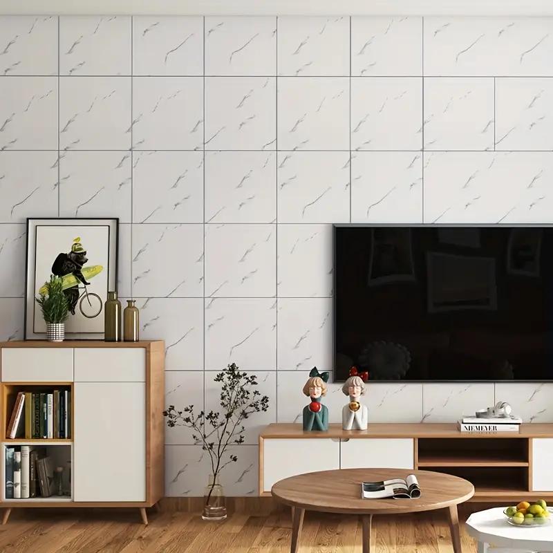 Wall Panels, 15/30pcs Wall Tiles Peel And Stick Waterproof, Self-Adhesive PVC Wall Panels for Kitchen, Bathroom-11.8"x11.8" Kitchen Tile, Essential for Decoration, Housewarming Gift, Birthday Gift(Not Real Tiles, White And Black Marble Pattern)
