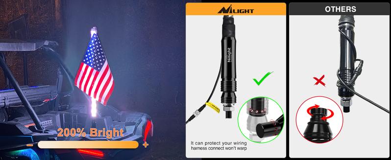 Nilight 1PC 2FTSpiral Led Whip w/Chasing/Dancing RF RemoteControlLightedAntenna Whips for Can-am ATV UTV RZR Polaris DuneBuggy 4-Wheeler Offroad Truck carcover car atmospheric interior  car interior automotive lighting rgb lights luces de luces carlights