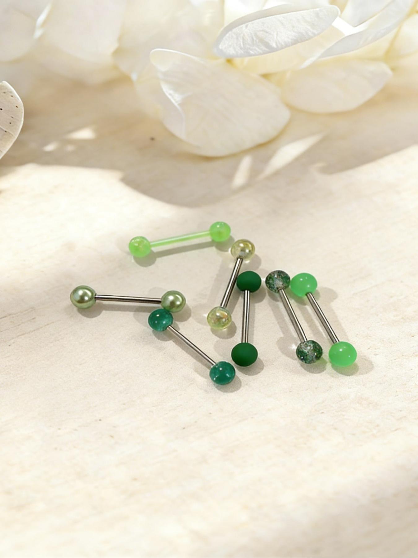 7 Pcs Colorful Round Barbell Tongue Rings, 14g Stainless Steel, Unisex Fashion Jewelry, Comfortable Daily Wear, Trendy Body Piercing Accessories