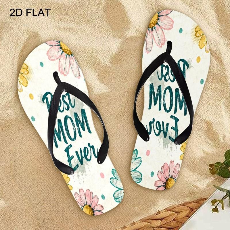 2026 Summer New Women's Flip Flops, Open Toe, Flat Heel, "Best MOM Ever" Daisy Decor, Multiple Colors&Sizes, Suitable for Mother's Day/Easter/Holiday Gift, All-Season Wear, Dry Clean, Fashion Sandals for Ladies, Women Shoes