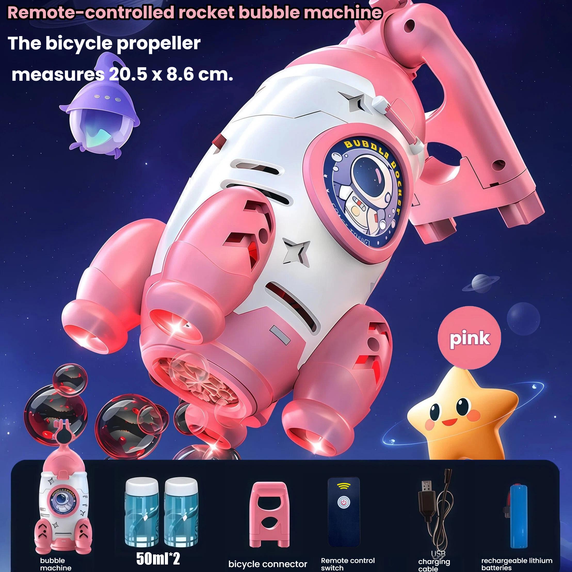 Bicycle Mounted Rocket Bubble Machine, Auto Lights, Super Bubble Output, Fits Bike/Motorcycle, Remote Control Outdoor Bubble Toy for Kids 3-6 & 6-8 Years Old （ Includes 50ML*2 Bubble Solution）
